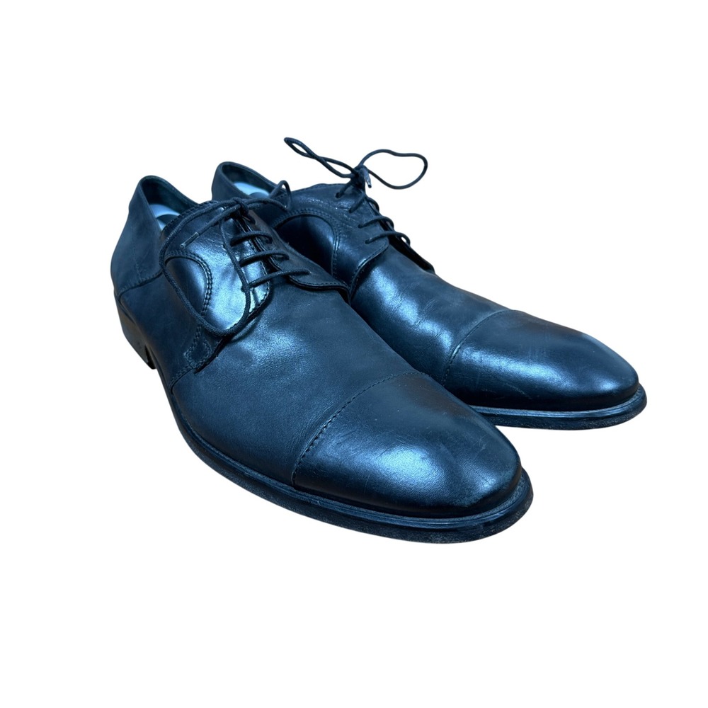 John Varvatos Star USA Oxford Mens 12 Black Leather Cap Toe Dress Shoes 1608 D51